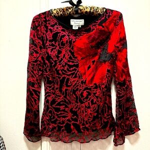 Y2K fairy 90s red silk vintage beaded top Adrianna Papell Boutique Evening Small
